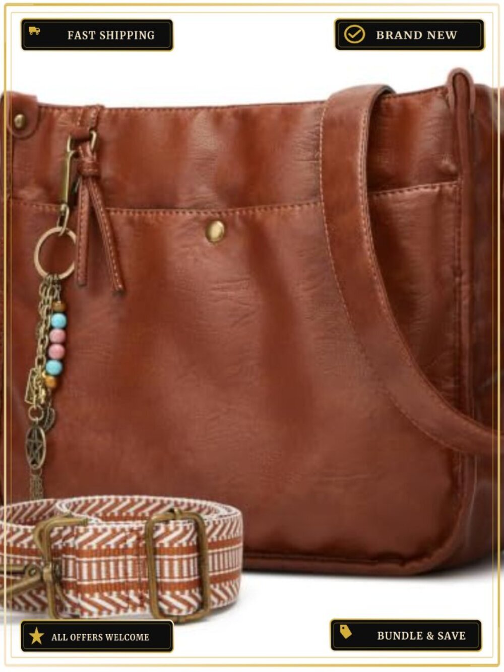 Vegan Leather Crossbody Bag for Women with Adjustable Straps and Tassels